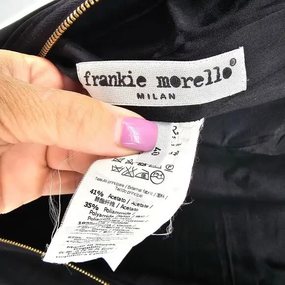 Frankie Morello Gala-Ready Glam Black Satin Sequin Lace Sheath Pencil Dress 40 - Picture 6 of 11